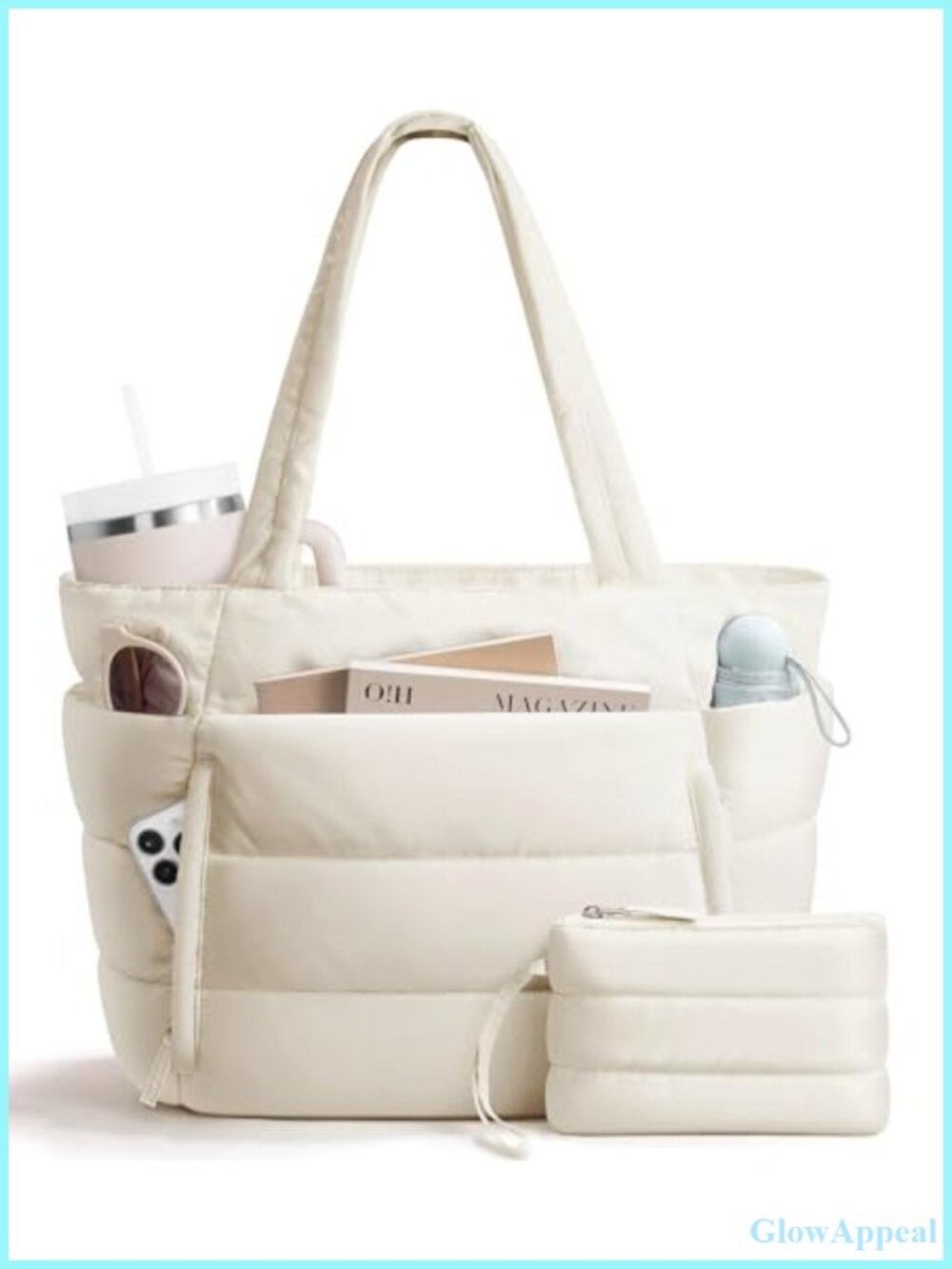 Lightweight Puffy Tote Bag for Women Quilted Shoulder Travel Gym Work